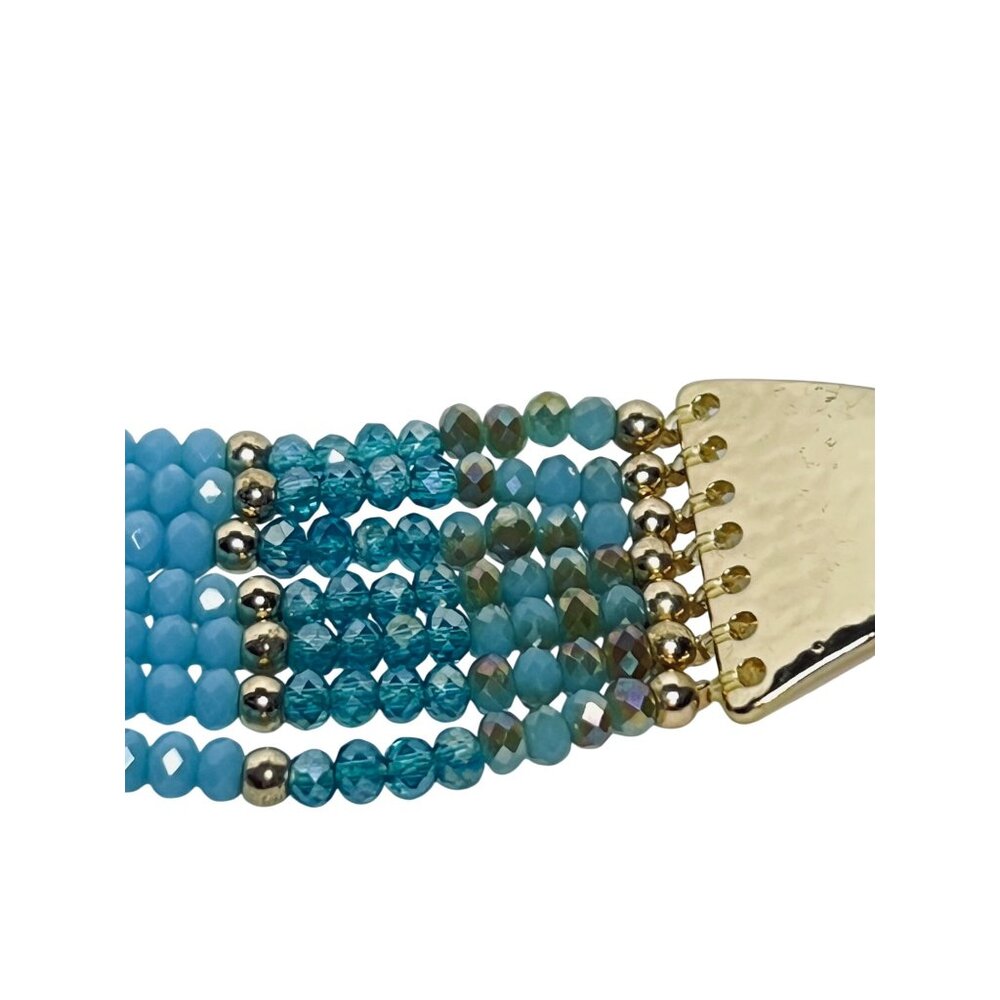 Avon Sunshine Bliss Gold Tone And Faceted Blue Glass Beads Bracelet (6146) - Picture 8 of 8